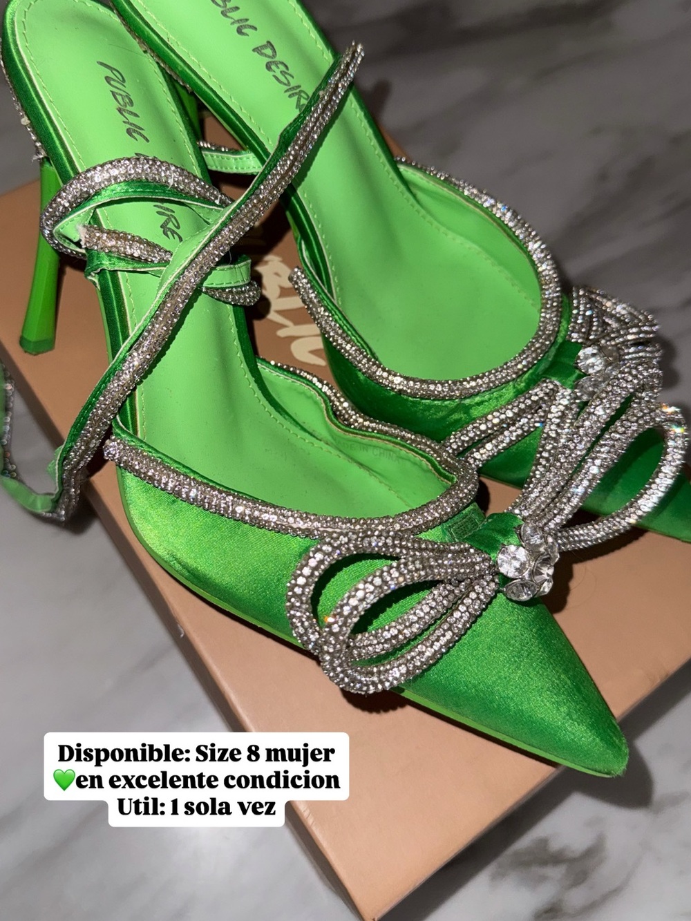Public Desire Neon Green Crystal-Strap Pointed Heels